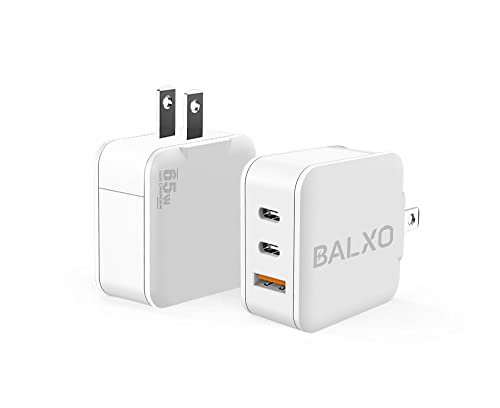 USB C Charger, 65W GaN Ⅲ Fast Charger 3 Ports PD3.0 PPS Foldable Wall Charger for Phone/Laptop,Compatible w/MacBook Pro/Air, iPad, iPhone,Pixelbook,ThinkPad,Dell XPS,Galaxy S23/S22, Balxo