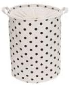 Blu Monaco Foldable Round Laundry Hamper Basket with Handles and Drawstring -Fabric Closet Storage Bag - Polka Dot