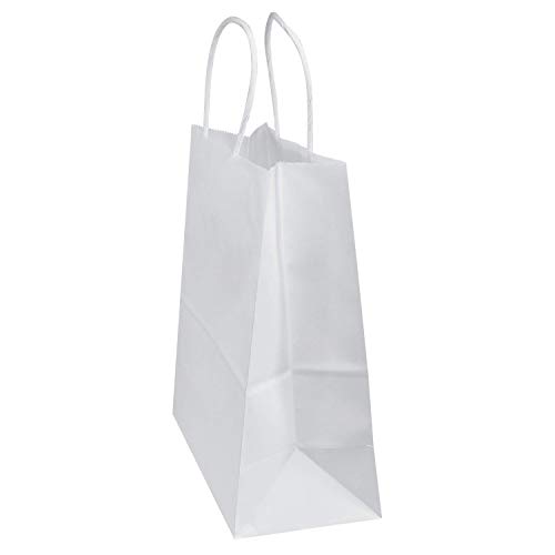 8"x4.75"x10" - 100 Pcs White Kraft Paper Bags, Shopping, Merchandise, Party, Gift Bags, Flexicore Packaging