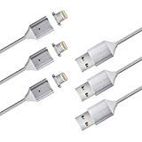 Digital Ant Gen3 Nylon Braided Super Magnetic Charging and Data Transfer Cable Compatible with i-Product. Magnetic Charging Cable/Cord Compatible with i-Product (Silver 3Pack, 5ft)
