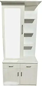 Caspian Furniture Super White Engineered Wood Dressing Table with Storage Space, 2 Drawers, Perfume Organizer, Open Shelves for showpiece Arrangement and LED Light | Home Organizer | Storage Unit
