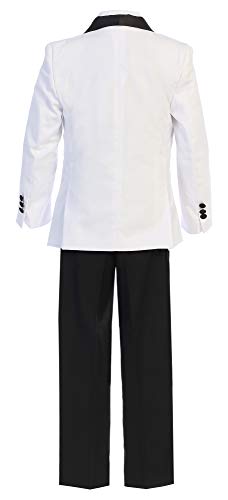 Boys Premium Paisley Patterned and Solid Shawl Lapel Tuxedos - Many Colors (2, White with Black Solid)