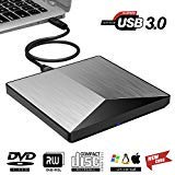 KILINEO External CD/DVD Drive ,USB 3.0 DVD +/-RW Superdrive CD Burner with High Speed Data Transfer Compatible for Macbook Laptop Desktop PC Windows10 /8/7 /XP Linux Mac OS (Silver)