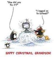 Grandson Humorous Christmas Card from the Eric the Penguin Range -Hotmail, Frozen Computer - for Him, blue white red black, 127 x 176mm - Image 3