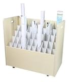 Adir Corp Mobile Wood Roll File with 50 Compartments for Blueprints