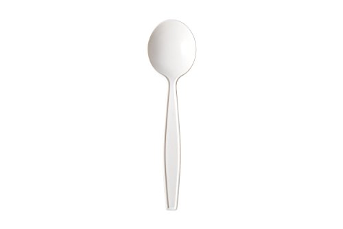 HeloGreen Eco-Friendly Cornstarch 6" Disposable Soup Spoons: Heavyweight Heavy Duty Elegant Alternative To Plastic Spoons, Plasticware Utensils Cutlery for Party Supplies, Wedding - Ivory (100 Set)