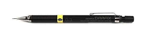 Zebra Pen Drafix Mechanical Pencil, Extra Fine 0.3mm Point, Yellow Lead Grade Indicator, 12-Pack