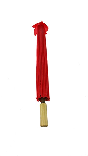 32 Inch Paper Like Parasol Umbrella - For Weddings, Bridal Showers, and Photo Shoots (Red)