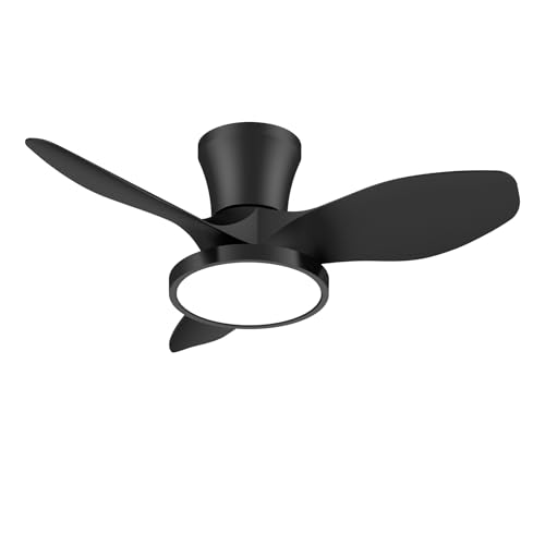 Ocioc Ventilador de techo silencioso con luz LED, motor CC de 32 pulgadas, control remoto de volumen de aire grande para cocina, recámara, comedor y patio
