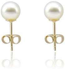 14K Yellow Gold Baby size 5.5-6.0mm White Freshwater Cultured Pearl Stud Earrings AAA Quality