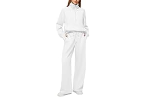 Women's Sweatsuits 2 Piece Outfits Lounge Sets Long Sleeve Half Zip Pullover and Wide Leg Pants Tracksuit with Pockets