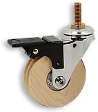 Cool Casters - Designer Wooden Caster, Maple with Clear Rings, Chrome Yoke, Threaded Stem, With Brake - Item #370-75-MAP-CH-TS-WB