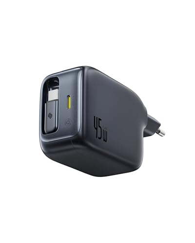 Caricatore USB C da 45 W, Baseus Enercore con cavo USB C, caricatore iPhone iPad, alimentatore di rete per iPhone 17/16/15/14/13/12/11 Pro Max Air, Samsung Galaxy S25, Pixel, cavo estraibile