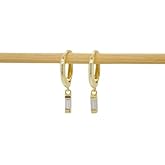 Simple Sterling Silver Huggie Earrings with CZ Dangle in Gold