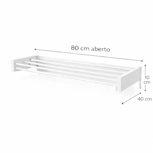 Varal de Parede Retrátil Dobrável 80cm Branco | 5 Varetas, Alumínio