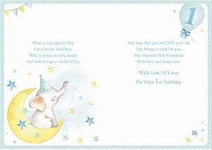 Jelly Beans Gorgeous Grandson First Birthday Card - Age 1 - Cute Elephant on The Moon - Eco-Friendly (PR-206231) - Image 3