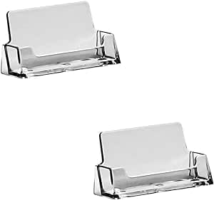 2 Pack Clear Business Card Holder for Desk - Office Display Stand, Acrylic Plastic, Fits 30-50 Cards