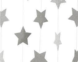 Glittery Paper Hanging Star Garland for Holiday, Birthday, Graduation and Wedding Parties. (Silver)