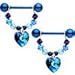 Body Candy Handcrafted Blue Heart Dangle Nipple Ring Set of 2 Created with Crystal