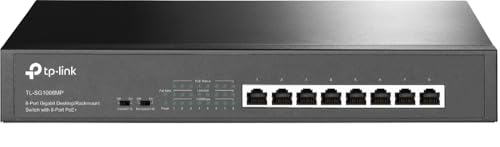 TP-Link TL-SG1008MP 8-Port Gigabit Desktop/Rackmount Switch mit 8 PoE+ Ports (153 Watt, geschirmte RJ-45 Ports,IEEE-802.3af/at, Plug-and-Play Installation, lüfterlos) Schwarz, v2.0