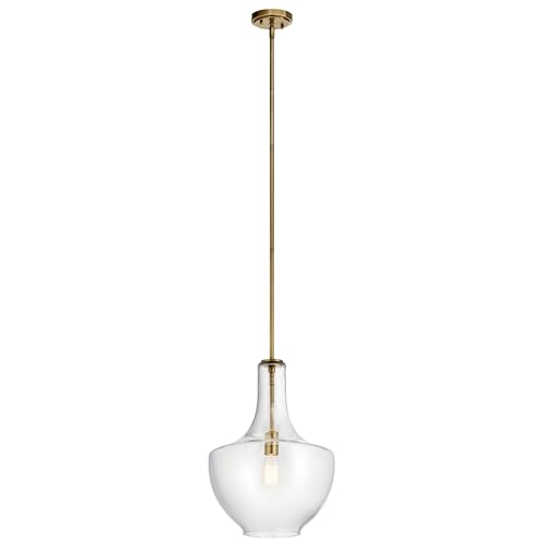 KICHLER Everly 19.75” Bell Pendant in Natural Brass with Clear Glass, 1-Light M…