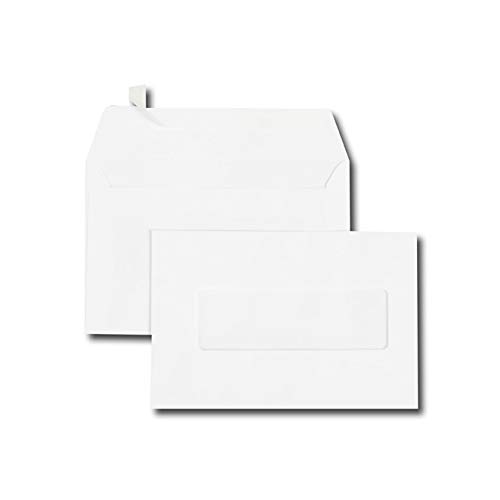 Box of 500 White Envelopes B6R 120 x 176 80 g/m² Window 40 x 125 with Protective Strip
