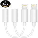 (2 pack) Lampari lightning to 3.5mm headphone jack aux adapter for iPhone 7/7 Plus -(iOS 10.2,10.3) White