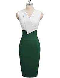 HOMEYEE Vestido de negocios con cuello en V y solapa en color de contraste vintage B529