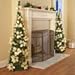 Collections Etc. Lighted Holiday Poinsettia Pull-Up Christmas Tree with White Poinsettias, White Lights and Greenery