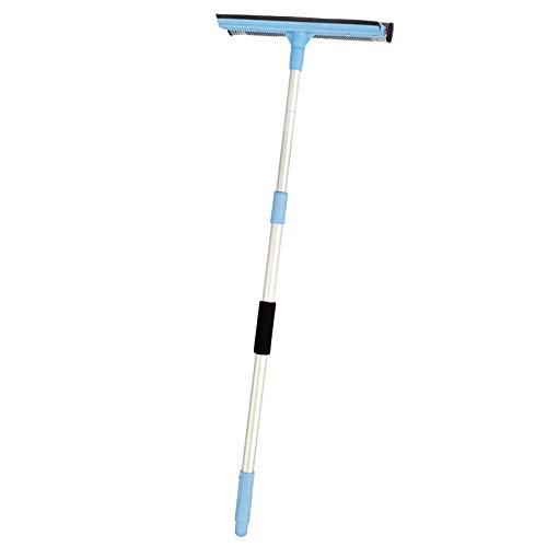Guay Clean Window Glass Squeegee Wiper and Scrubber - Dual Side Blade Rubber and Sponge - Telescopic Long and Short Pole - for Glass Door Window Windshield - Blue