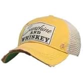 VINTAGE LIFE Sunshine & Whiskey Distressed Trucker Cap, Yellow, Cotton, Polyester, Indoor, Outdoor