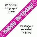 9ft Banner Happy Birthday Pink holographic, 9 ft