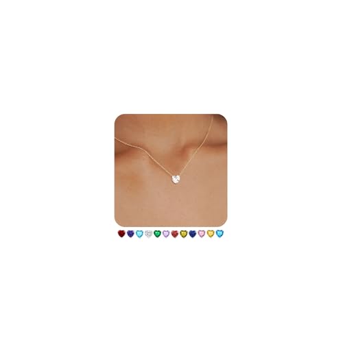 FUNEIA Birthstone Necklace for Women Trendy Dainty Gold Silver Heart Necklaces for Women Non Tarnish Emerald Green Blue Cubic Zirconia Necklace Jewelry Birthday Gifts for Mom