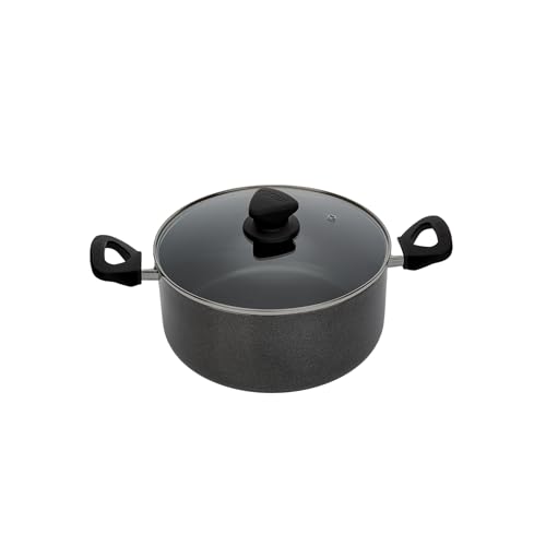 IMUSA USA IMU-91635 Nonstick Stock Pot with Glass Lid 4.8-Quart, Charcoal