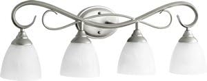 Quorum International 5108-4-64 I Powell Collection Four-Light Bathroom Vanity I Classic Nickel Finish I Contemporary Style Fixture I LED Compatible I