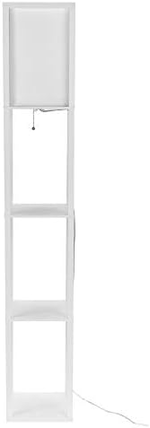 Catalina Lighting 21398-001 Modern Faux Wood Floor Lamp with Shelves and White Linen Shade for Living, Bedroom, Dorm Room, Office, 63"