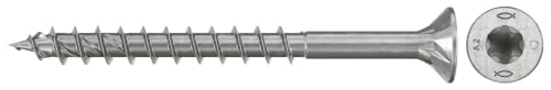 fischer Spanplattenschraube PowerFast II CTP 4,0 x 45 A2 200, Senkkopf, Innenstern-TX-Aufnahme, Teilgewinde, Edelstahl A2, für eine oberflächenbündige