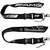 2pcs Black AMG & Mercedes-Benz Auto Lanyard Car Keychain Accessories Webbing Strap Quick Release Buckle