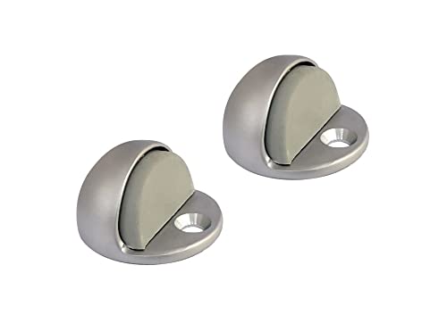 QCAA Solid Brass Low Dome Floor Door Stop, 1/4"-3/4" Clearance from Floor Buttom, Satin Nickel, 2 Pack, Made in Taiwan