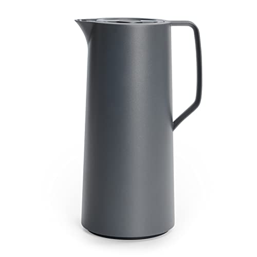 Emsa N41701 Motiva Vacuum Jug 1 Litre Quick Press Closure 12 Hours Hot 24 Hours Cold Glass Flask Made in Germany Nordic Design Anthracite