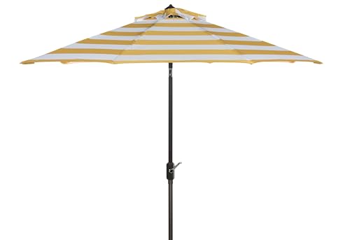 SAFAVIEH Outdoor - Iris 9 FT Patio Umbrella - Yellow Stripe, Crank Lift, Alumin…
