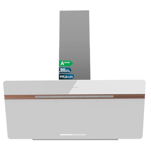 Cecotec Cappa Aspirante Decorativa 90 cm Bolero Flux DT 907500 Matt White A+++. Portata 717,2 m³/h, Funzione Booster, Vetro Opaco/Lucido, Dettagli Rame, Filtri Alluminio, Classe A+++
