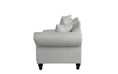 Sofamania Large Classic Velvet Fabric Living Room Chaise Lounge with Nailhead Trim (Light Grey) - Thumbnail 3