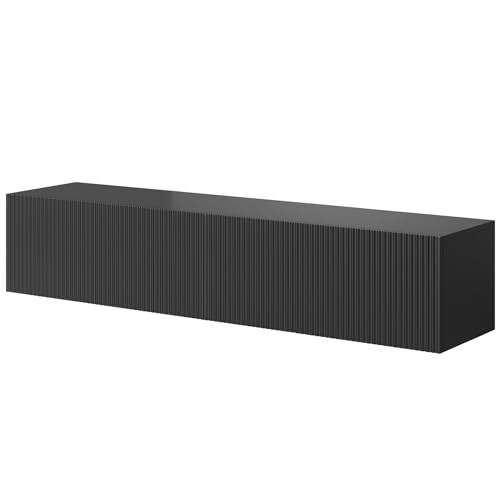 SELSEY Wooden TV Cabinet, Modern Matte Black Finish, 140 x 31 x 30 cm – Hanging Design, 2 Spacious Compartments, Ideal for Contemporary Living Room Decor