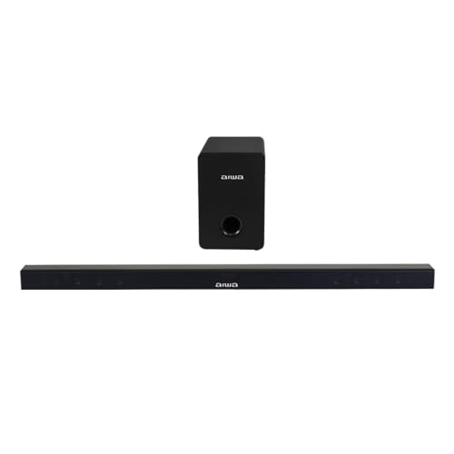 Aiwa Barra de Sonido 2.1 Canales 100W RMS con Subwoofer Integrado Bluetooth USB AUX RCA AWSBH1WW – Soundbar para TV de 1 m, Modo Manos Libres, Montaje Interior