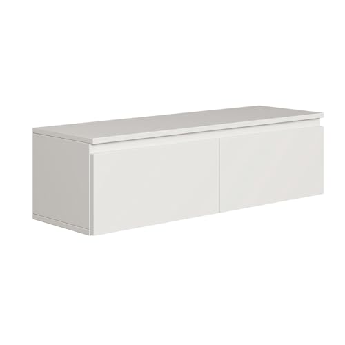 Selsey Haengeboard Bemmi 28,4x100x31,8 cm, Minimalistisches TV Lowboard, Weiss, Hochwertige Spanplatte mit ABS-Kanten, Zwei Klappenfaecher,Melaminbeschichtet, Ideal fuers Wohnzimmer