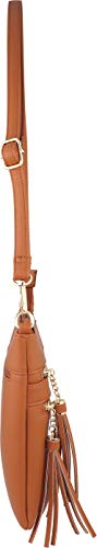 Vegan Mini Multi-Zipper Crossbody Handbag Purse with Tassel Accents with RFID Protection (Tan RF)