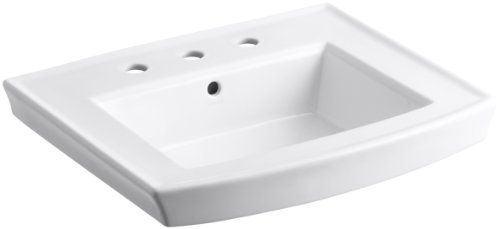 KOHLER K-2358-8-0 Archer Pedestal Bathroom Sink Basin with 8-Inch Centers, White