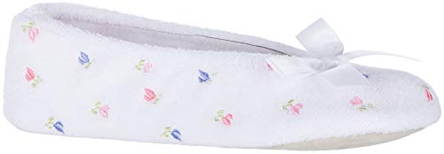 ISOTONER Women's Floral Terry Ballerina Slipper, X-Large 9.5-10.5, White