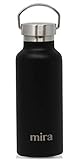 MIRA Alpine Stainless Steel Vacuum Insulated Water Bottle with 2 Lids, Durable Powder Coated Thermos | 17 oz (500 ml) | Matte Black